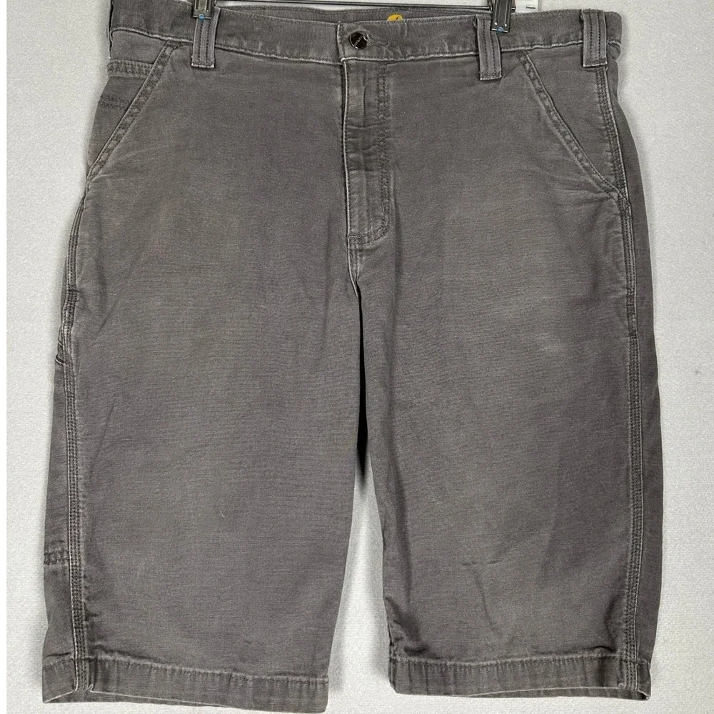 Carhartt Shorts Mens 36 Grey Relaxed Fit Canvas Workwear Cargo Utility Stretch
